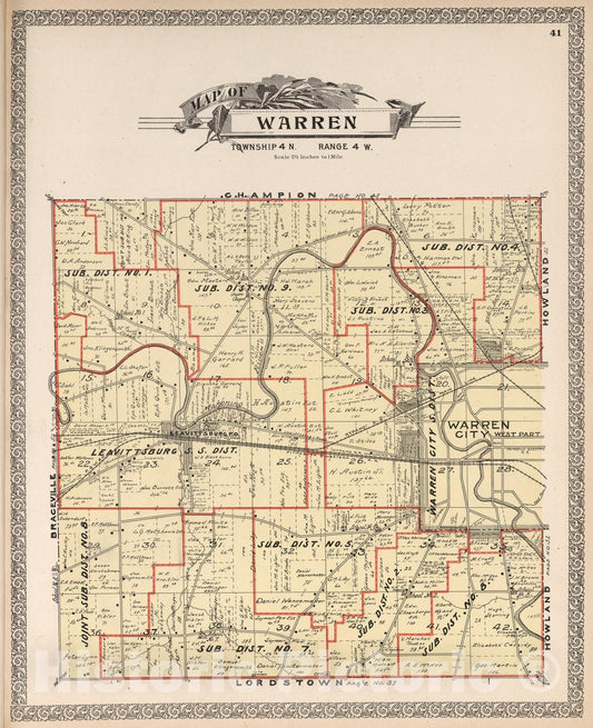 Historic Map : Warren, Trumbull County, Ohio., 1899, Vintage Wall Art