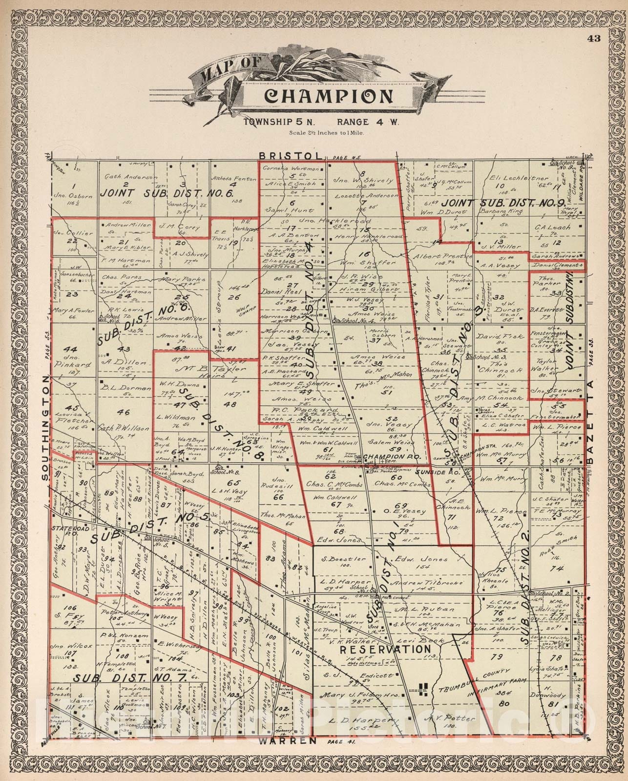 Historic Map : Champion, Trumbull County, Ohio., 1899, Vintage Wall Art