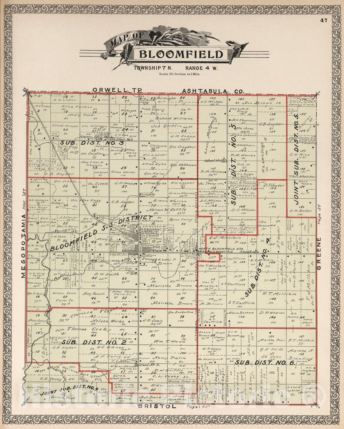 Historic Map : Bloomfield, Trumbull County, Ohio., 1899, Vintage Wall Art
