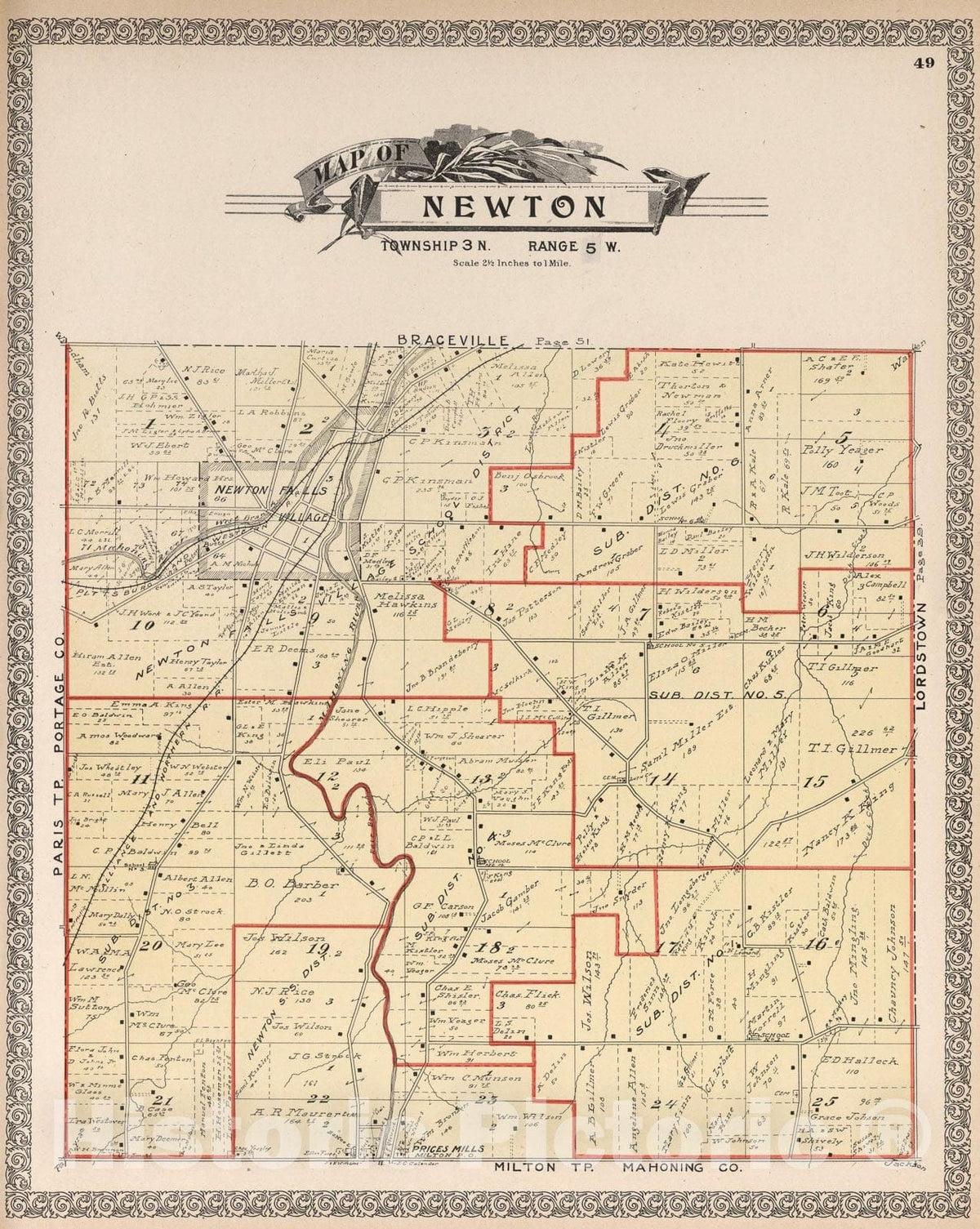 Historic Map : Newton, Trumbull County, Ohio., 1899, Vintage Wall Art