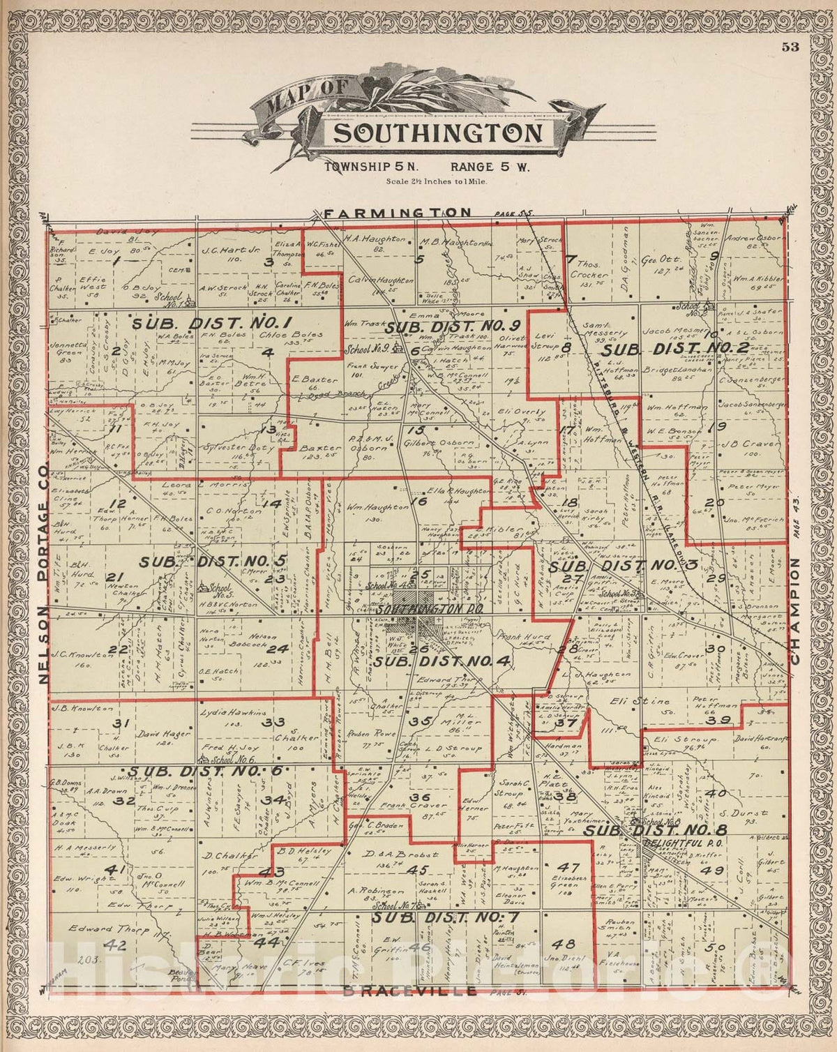 Historic Map : Southington, Trumbull County, Ohio., 1899, Vintage Wall Art