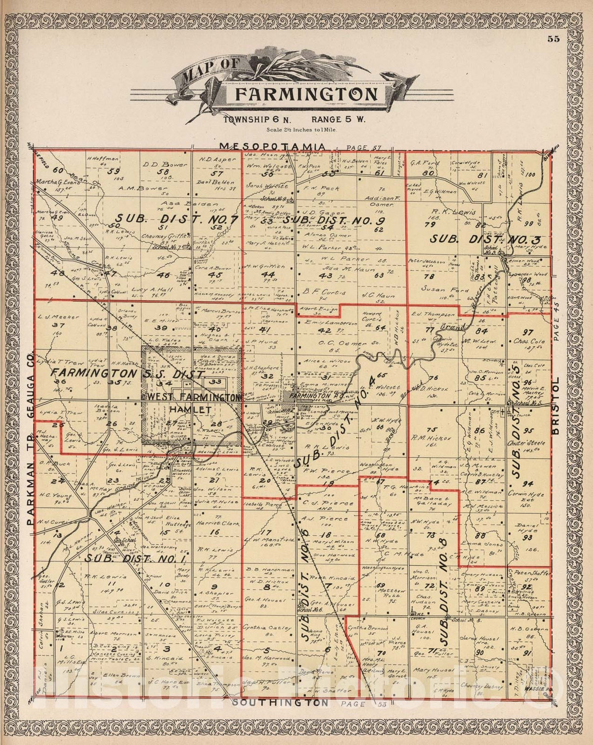 Historic Map : Farmington, Trumbull County, Ohio., 1899, Vintage Wall Art