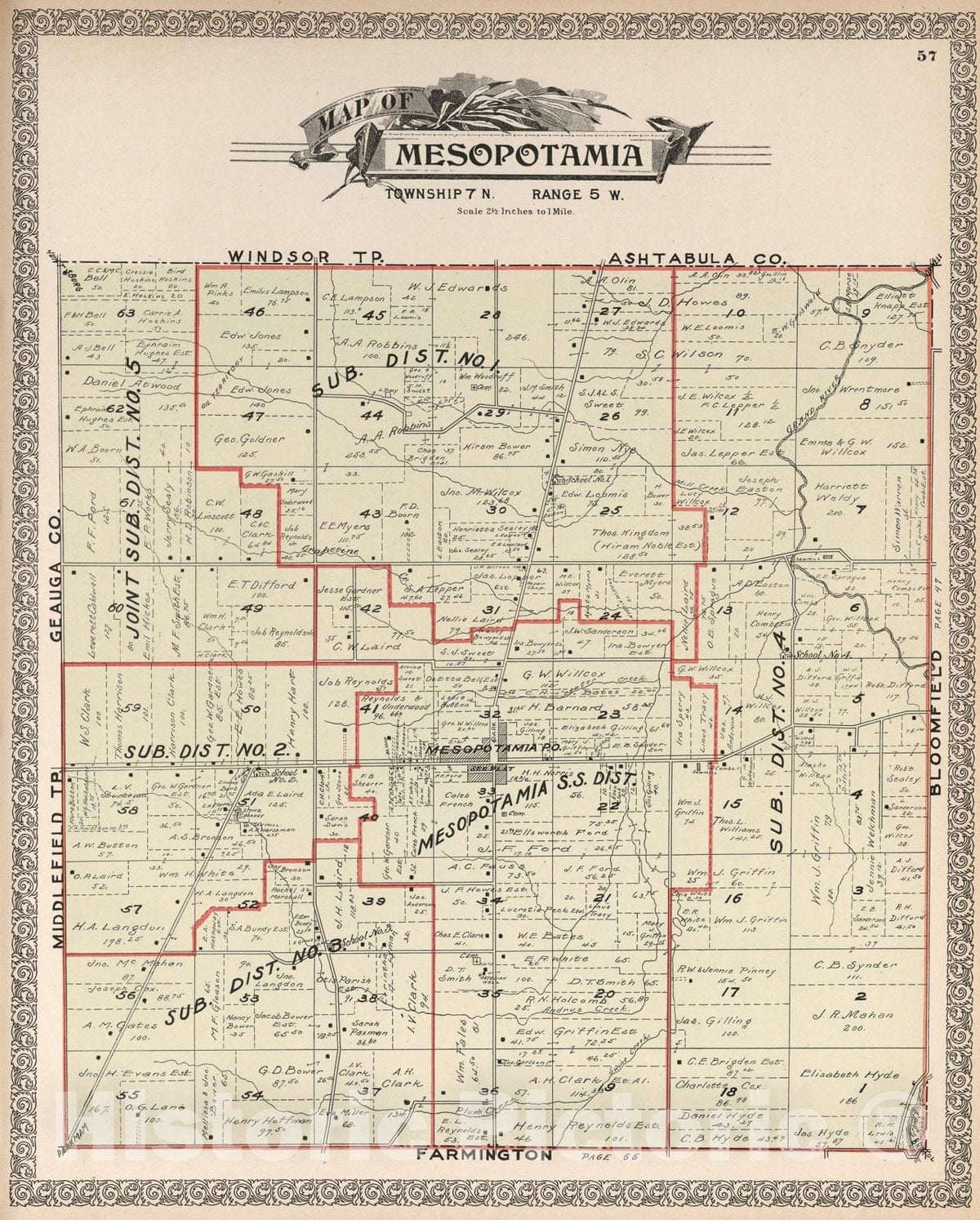Historic Map : Mesopotamia, Trumbull County, Ohio., 1899, Vintage Wall Art