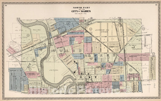 Historic Map : North Part of the City of Warren, Ohio., 1899, Vintage Wall Art