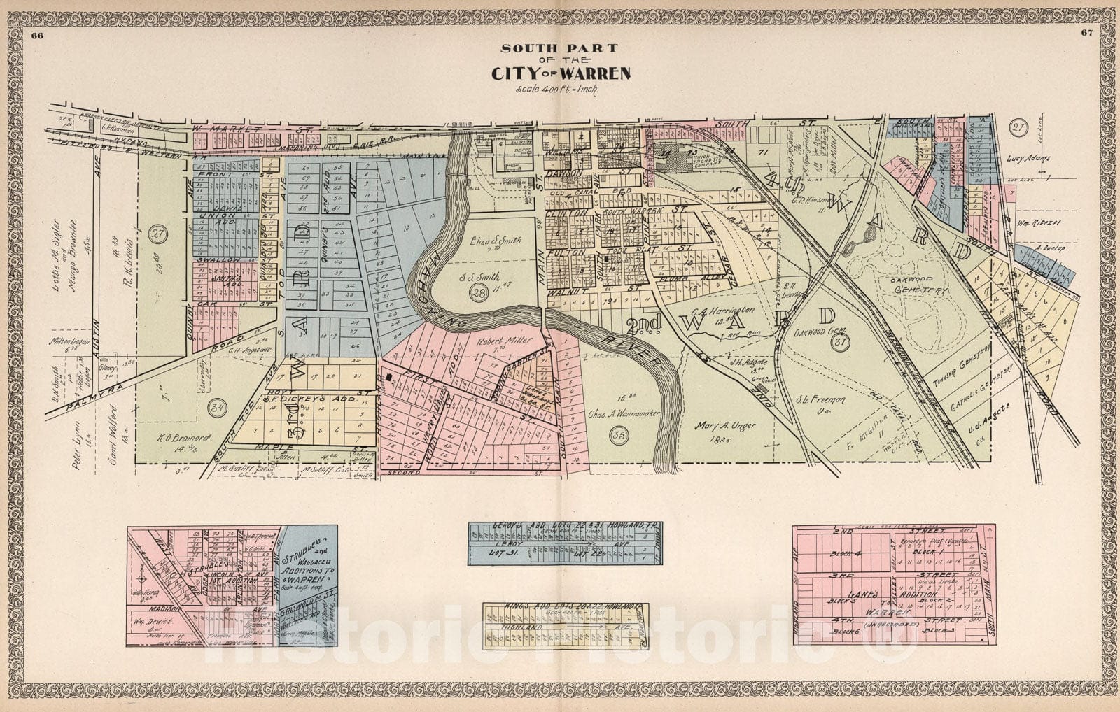 Historic Map : South Part of the City of Warren, Ohio., 1899, Vintage Wall Art