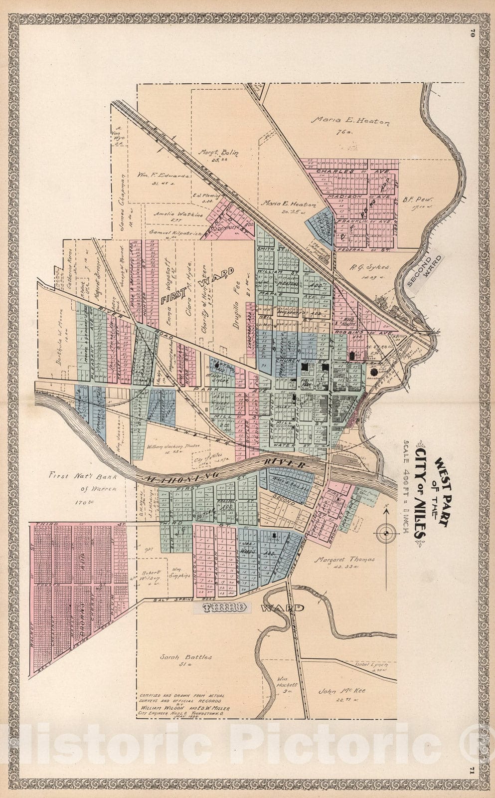Historic Map : West Part of the City of Niles, Ohio., 1899, Vintage Wall Art