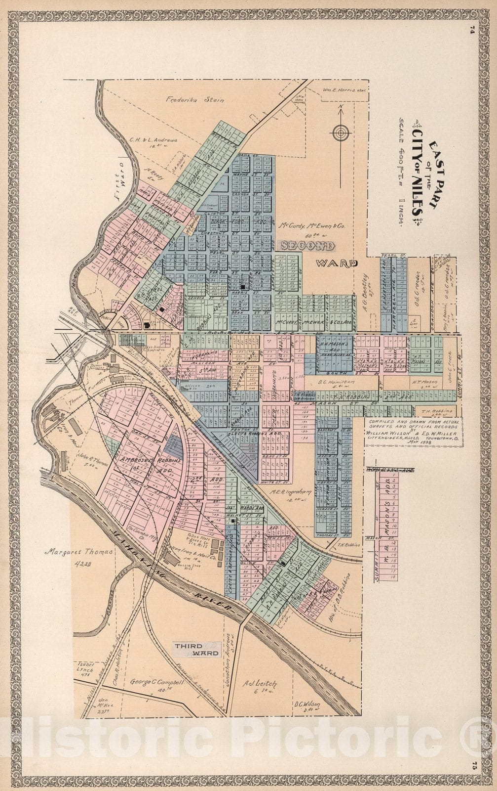 Historic Map : East Part of the City of Niles, Ohio., 1899, Vintage Wall Art