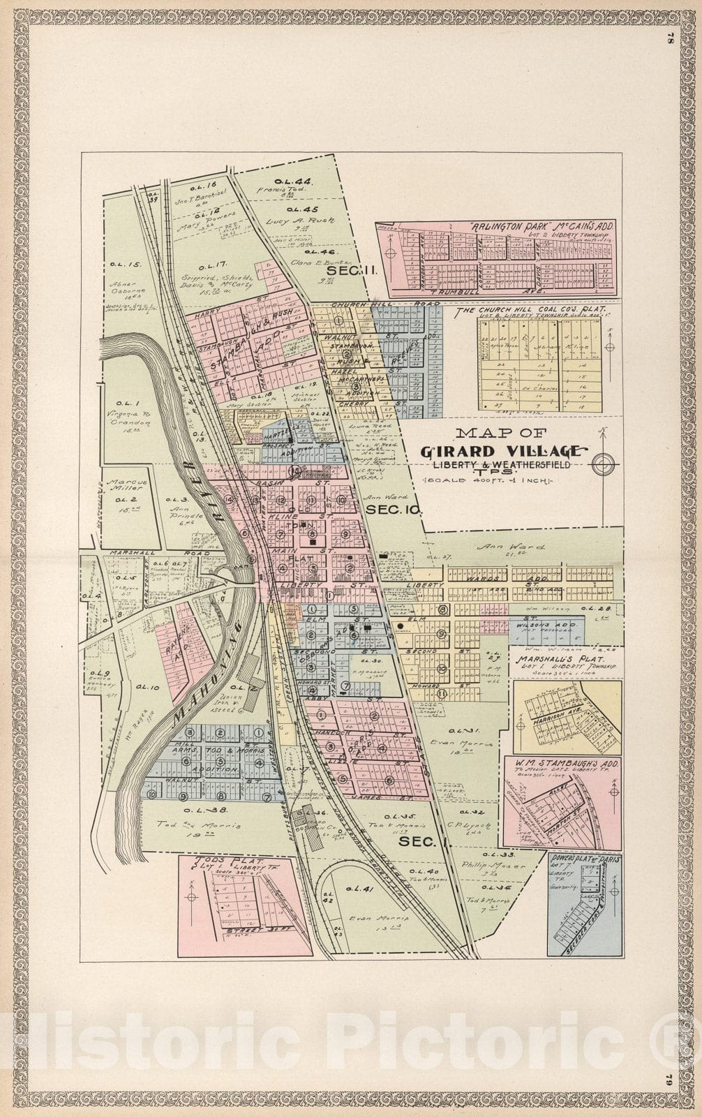 Historic Map : Girard Village, Ohio., 1899, Vintage Wall Art