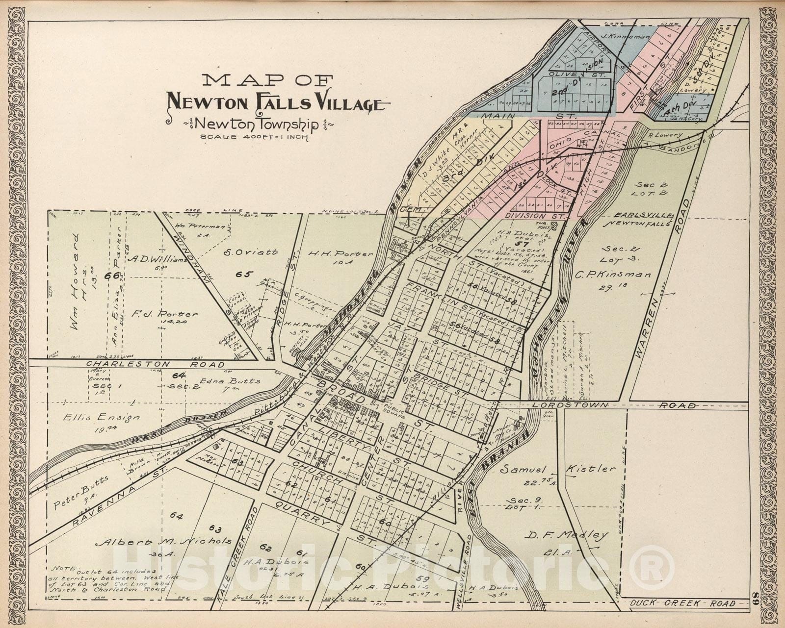 Historic Map : Newton Falls Village, Ohio., 1899, Vintage Wall Art