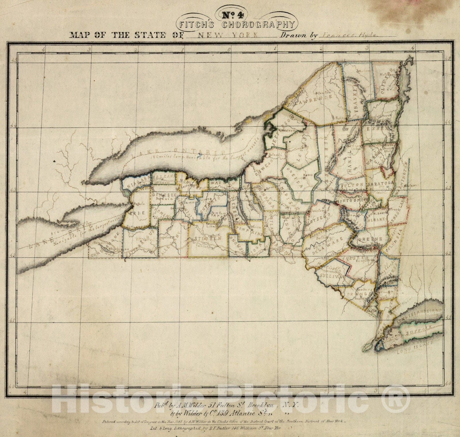 Historic Map : Map of the State of New York, 1848, Vintage Wall Art