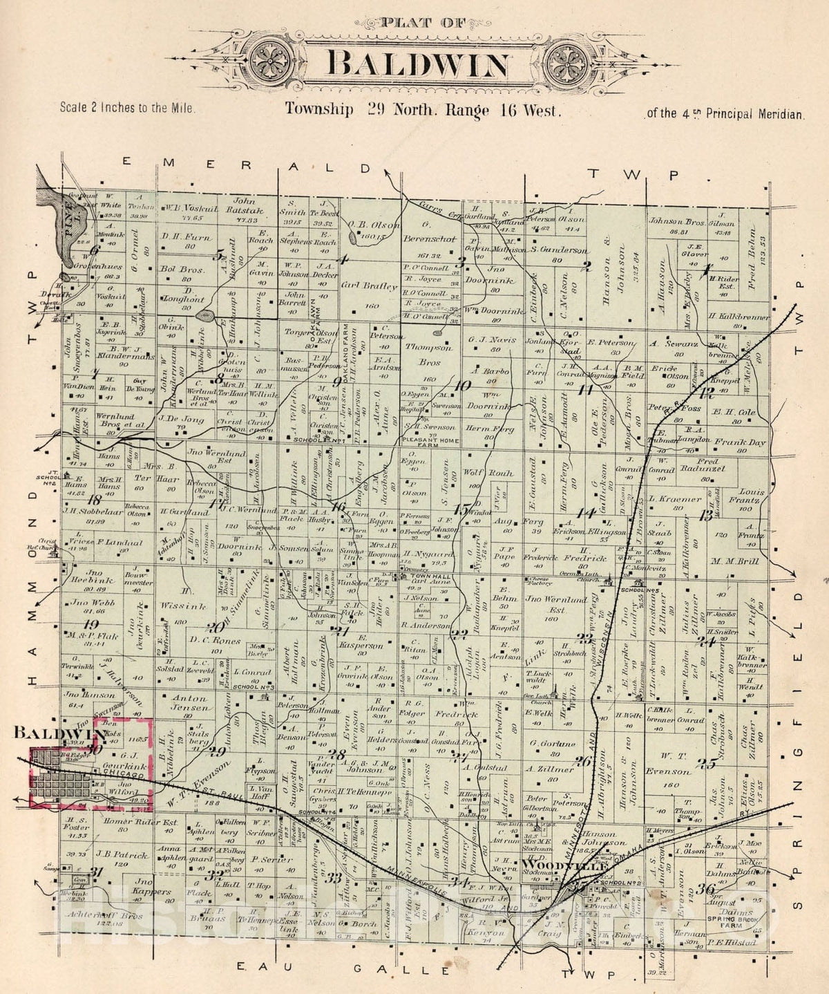 Historic Map : Baldwin, Saint Croix County, Wisconsin., 1897, Vintage Wall Art