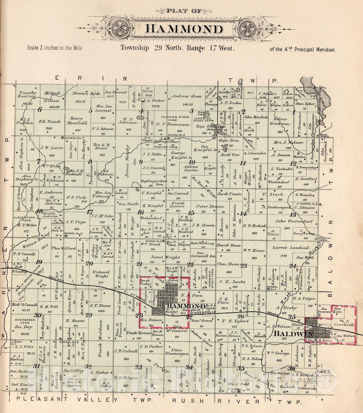 Historic Map : Hammond, Saint Croix County, Wisconsin., 1897, Vintage Wall Art