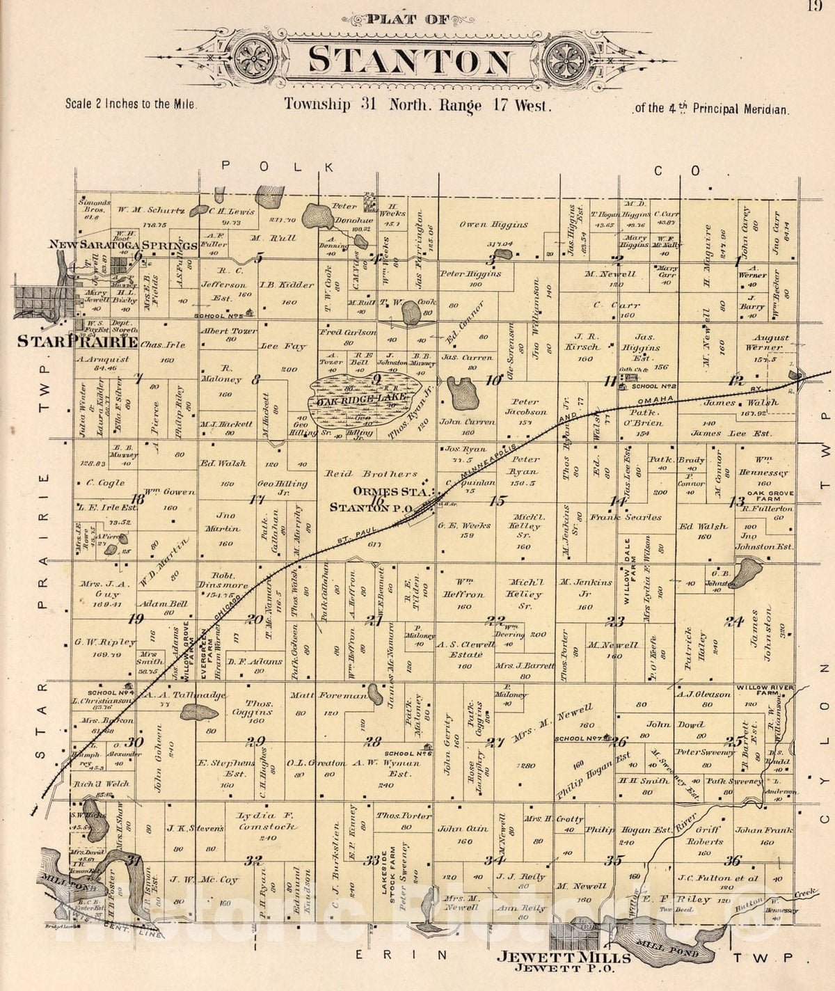 Historic Map : Stanton, Saint Croix County, Wisconsin., 1897, Vintage Wall Art