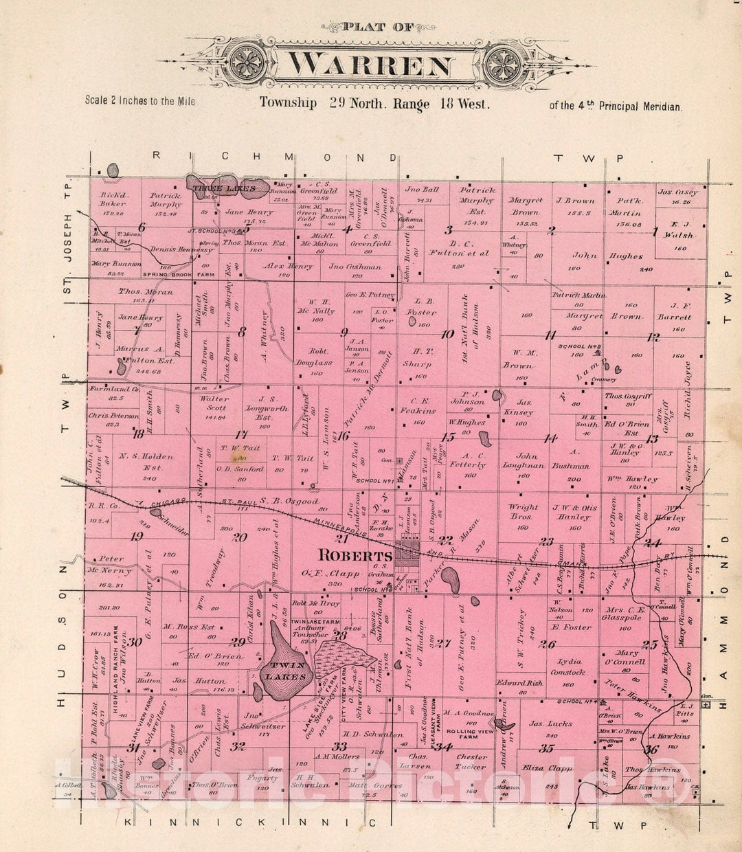 Historic Map : Warren, Saint Croix County, Wisconsin., 1897, Vintage Wall Art