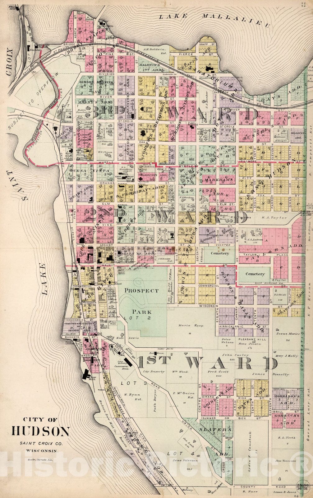 Historic Map : Hudson, Wisconsin., 1897, Vintage Wall Art