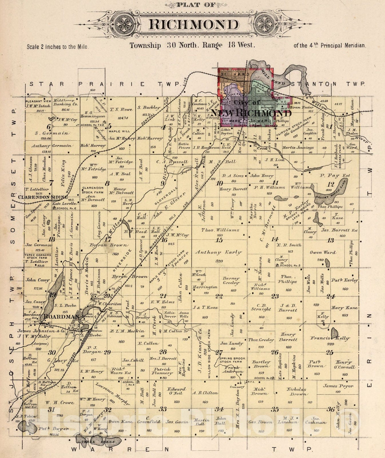 Historic Map : Richmond, Saint Croix County, Wisconsin., 1897, Vintage Wall Art