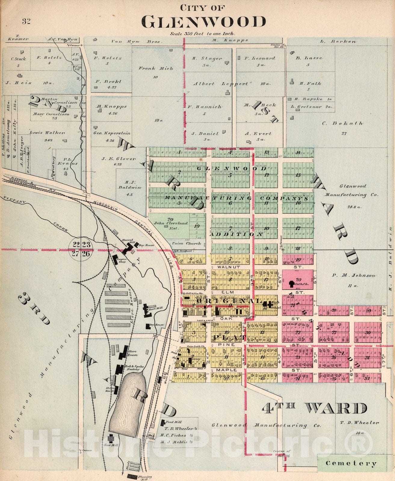 Historic Map : Glenwood, Wisconsin., 1897, Vintage Wall Art
