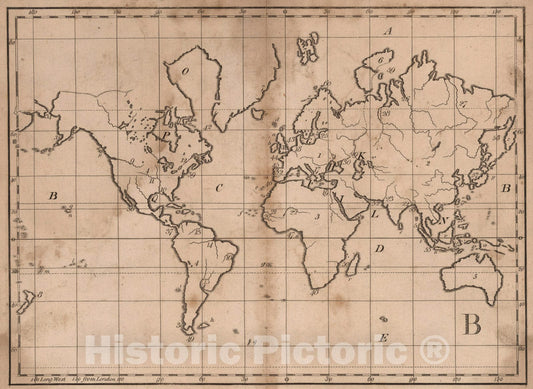 Historic Map : B: Untitled outline map of the world, 1807, Vintage Wall Art