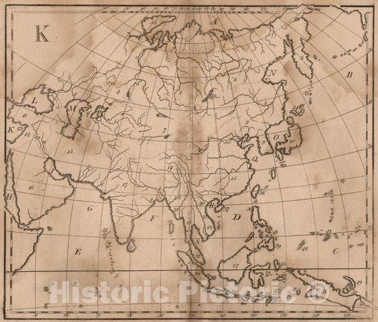 Historic Map : K: Untitled outline map of Asia, 1807, Vintage Wall Art