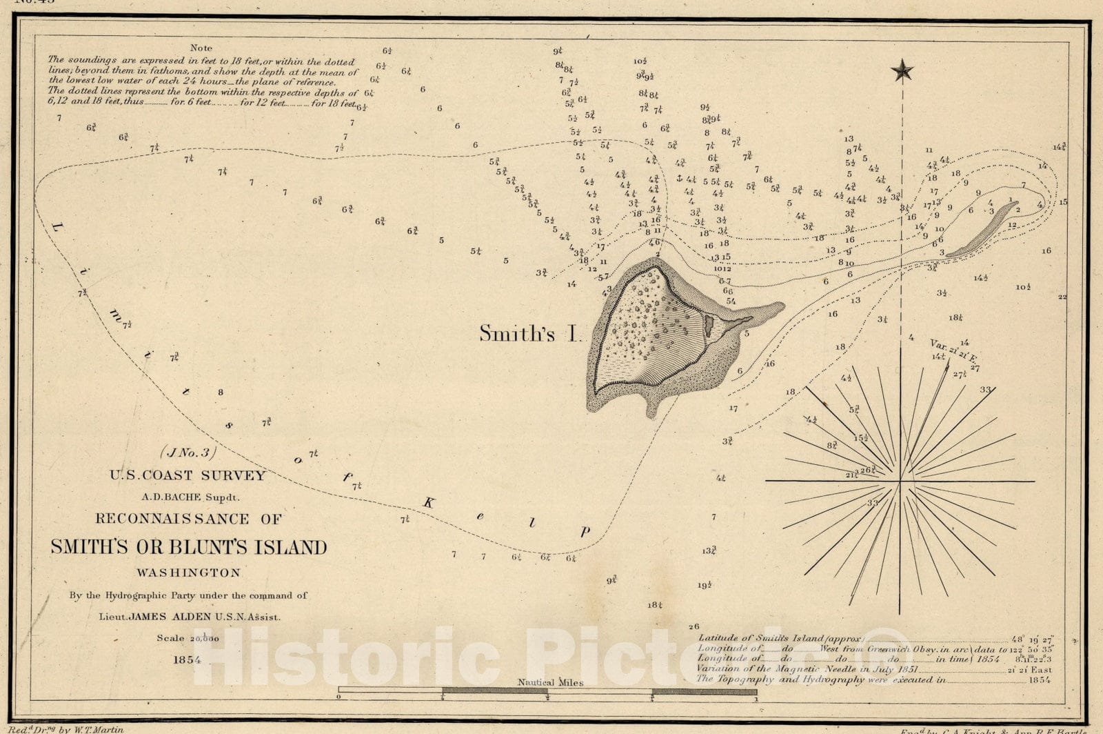 Historic Map : Smith's Or Blunt's Island, Washington, 1854, Vintage Wall Art