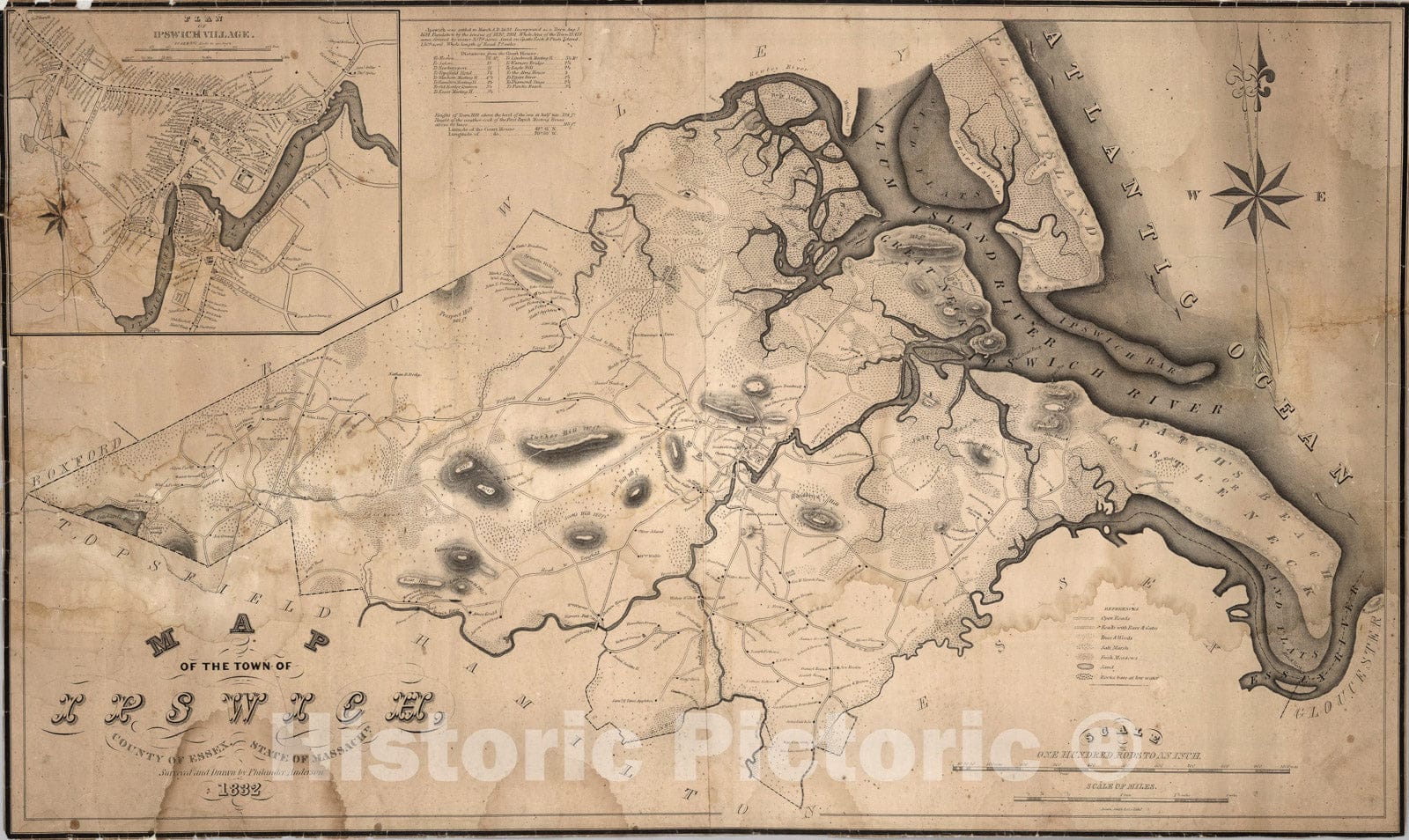 Historic Map : Map Of The Town Of Ipswich, County Of Essex, 1832, Vintage Wall Art