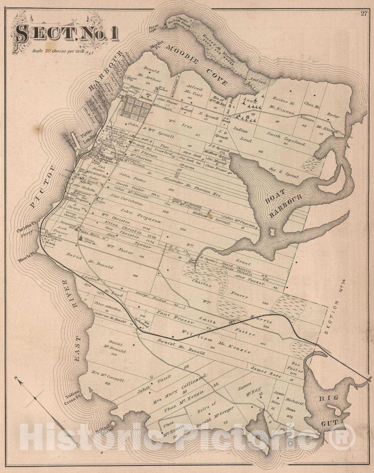 Historic Map : Sect. No. 1, Pictou County, Nova Scotia., 1879, Vintage Wall Art