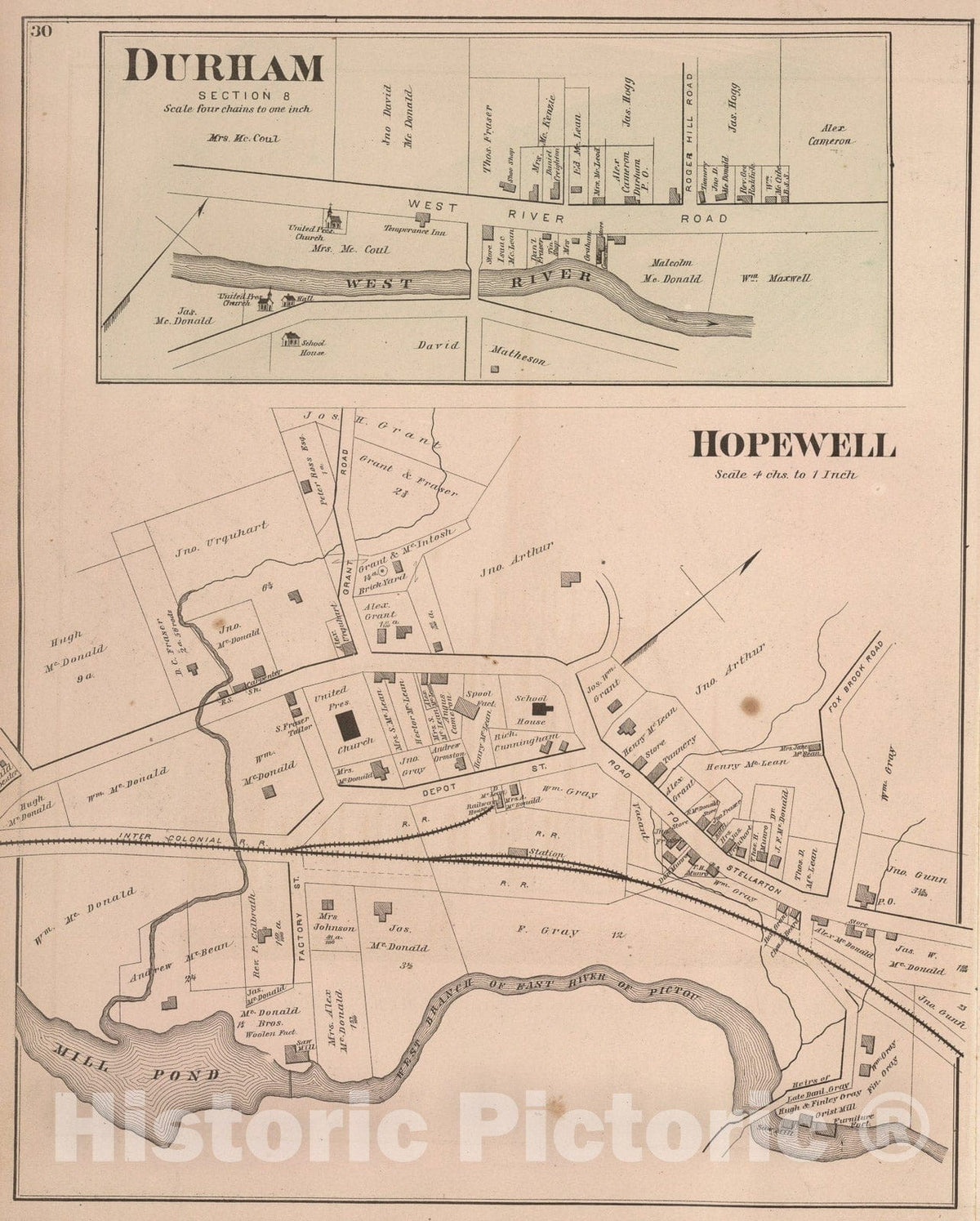 Historic Map : Durham. Hopewell, Nova Scotia., 1879, Vintage Wall Art