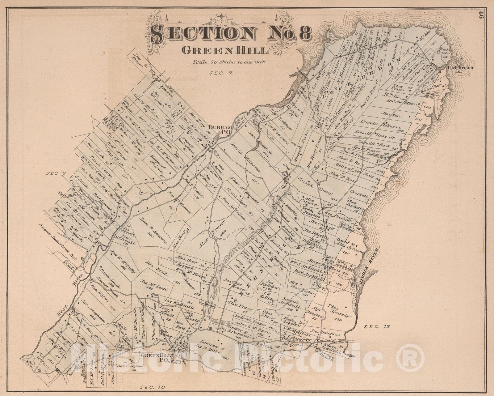 Historic Map : Section No. 8, Green Hill, Pictou County, Nova Scotia., 1879, Vintage Wall Art