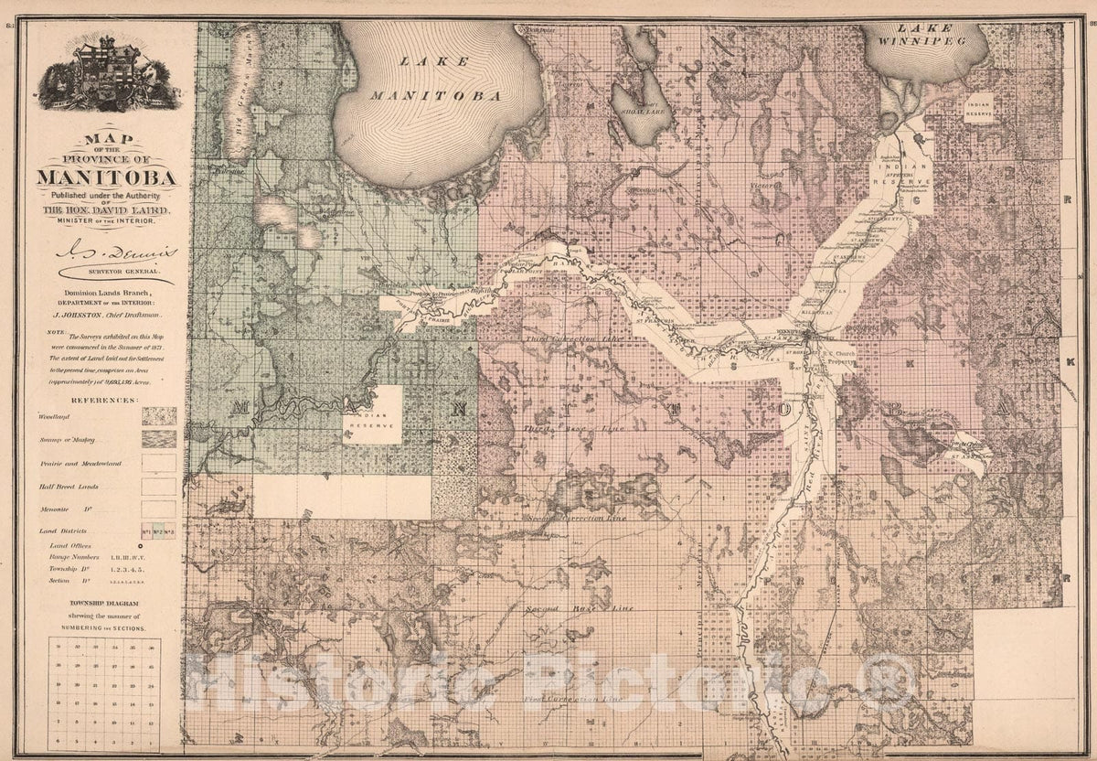 Historic Map : Province of Manitoba, Canada., 1879, Vintage Wall Art