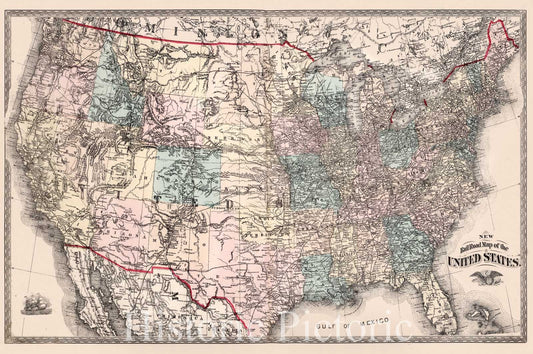 Historic Map : New Railroad Map of the United States., 1877, Vintage Wall Art