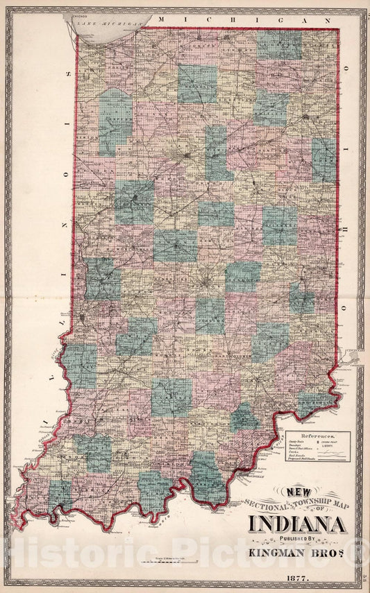 Historic Map : Indiana., 1877, Vintage Wall Art