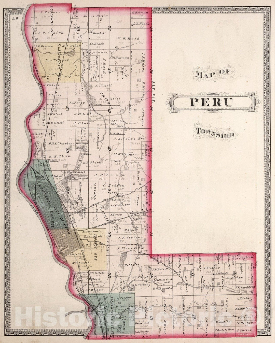 Historic Map : Peru Township, Indiana., 1877, Vintage Wall Art