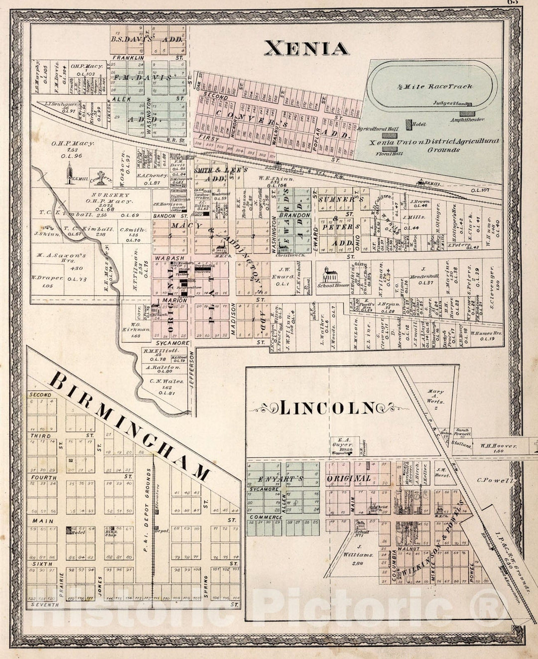 Historic Map : Xenia. Birmingham. Lincoln, Indiana., 1877, Vintage Wall Art