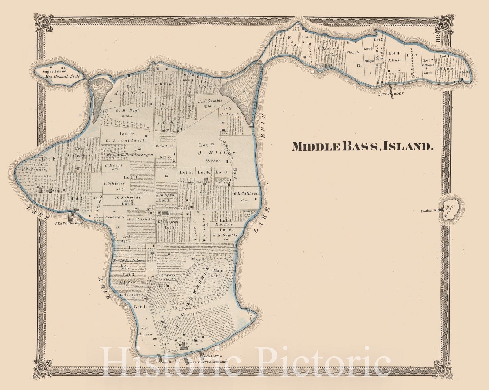 Middle Bass Island, Ottawa County, Ohio - Property Map, 1874