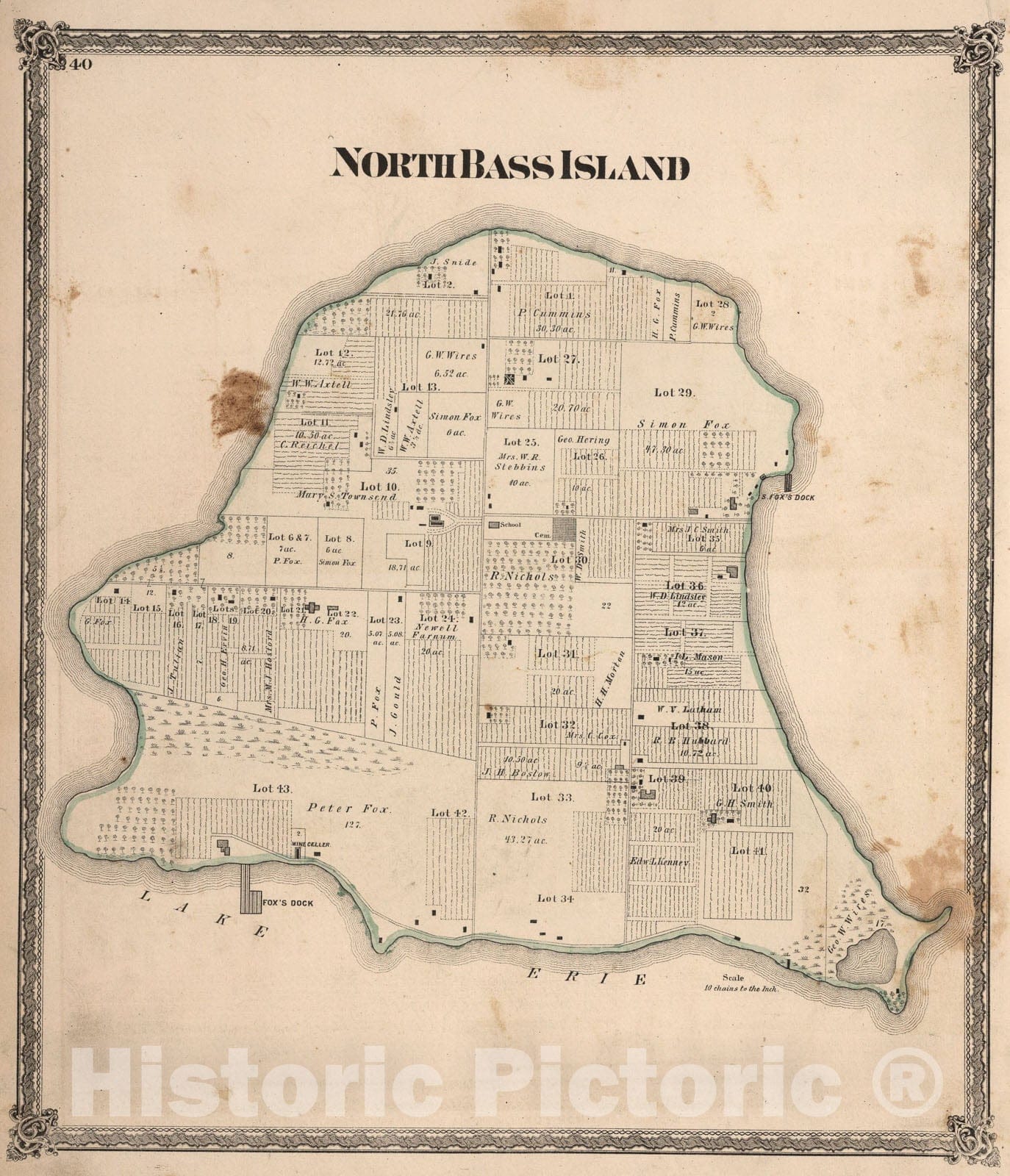 Historic Map : North Bass Island, Ottawa County, Ohio., 1874, Vintage Wall Art