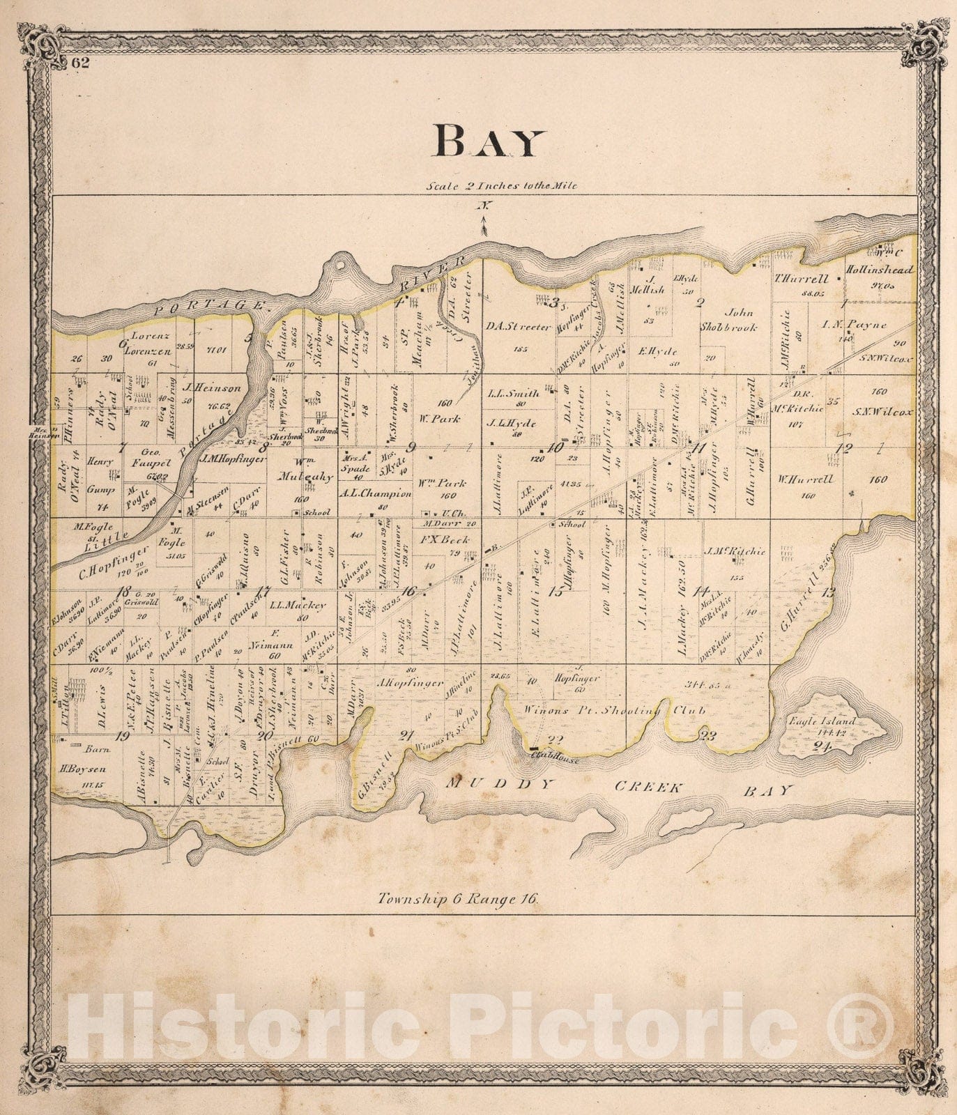 Historic Map : Bay, Ottawa County, Ohio., 1874, Vintage Wall Art
