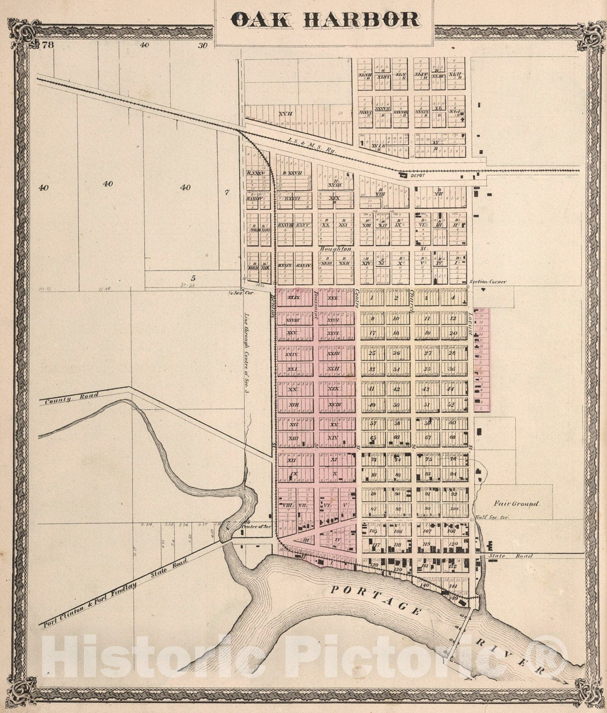 Historic Map : Oak Harbor, Ohio., 1874, Vintage Wall Art