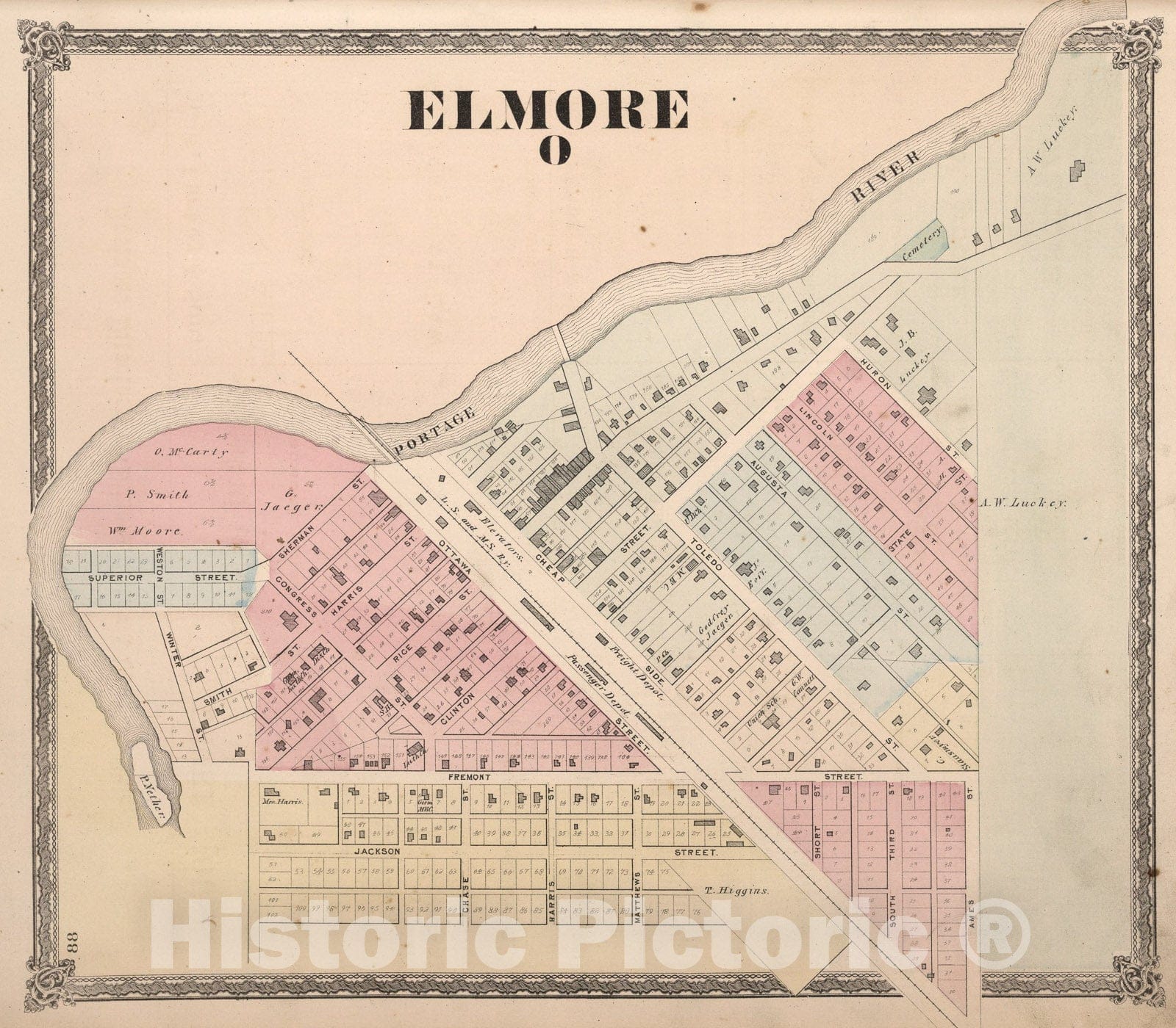 Historic Map : Elmore, Ohio., 1874, Vintage Wall Art