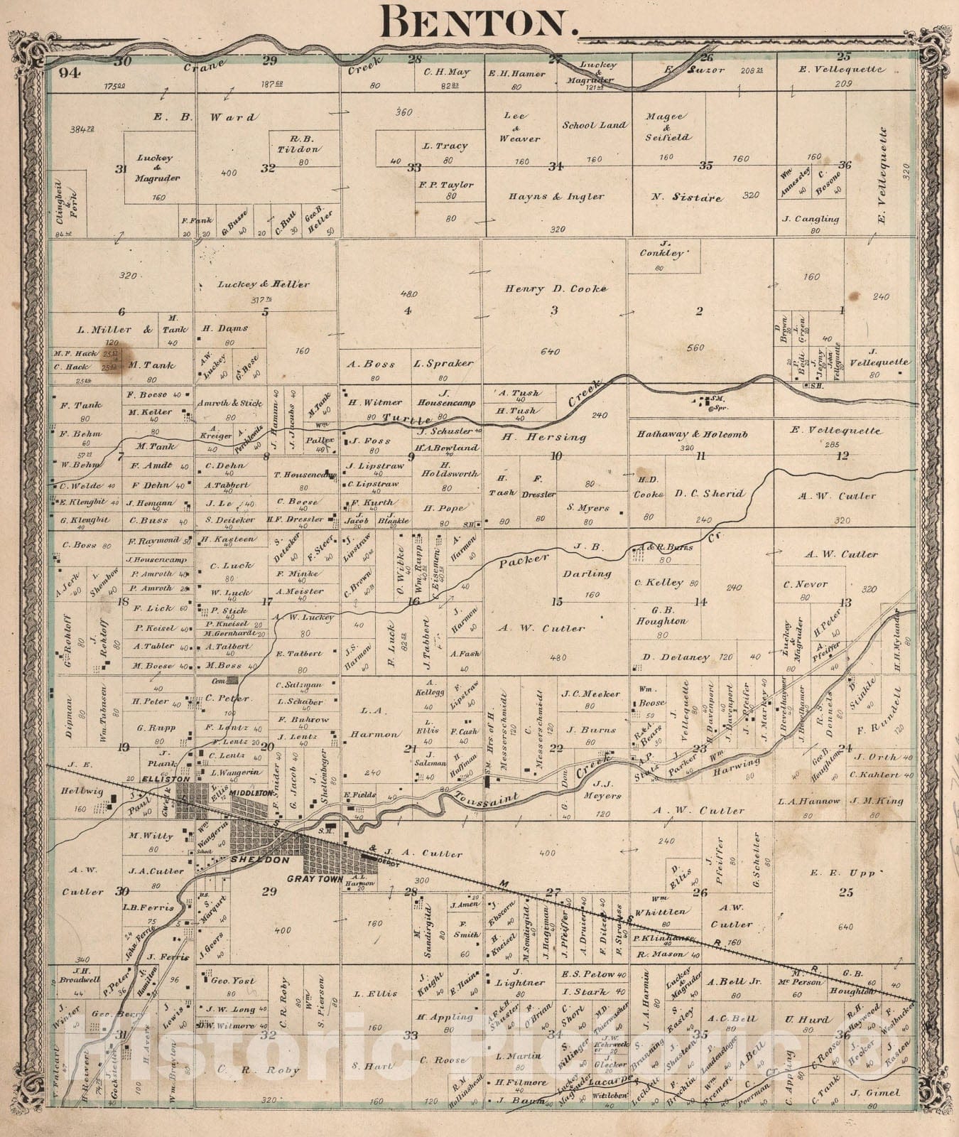 Historic Map : Benton, Ottawa County, Ohio., 1874, Vintage Wall Art
