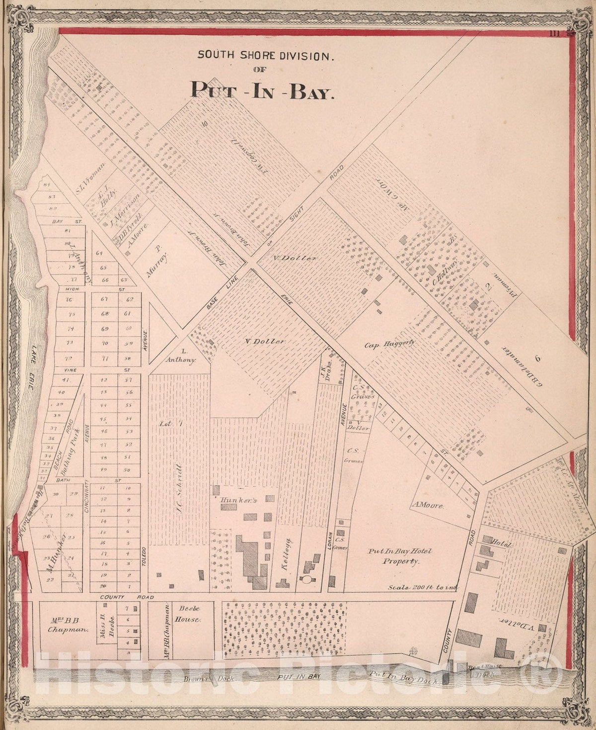 Historic Map : South Shore Division of Put-in-Bay, Ottawa County, Ohio., 1874, Vintage Wall Art