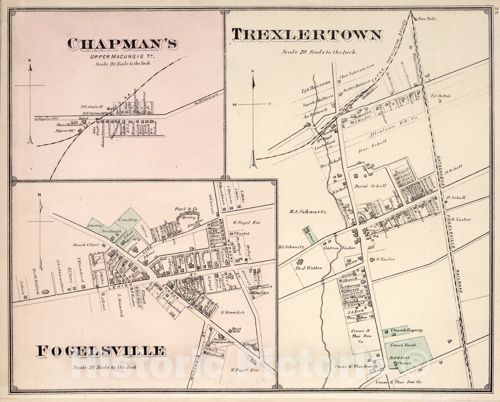 Historic Map : Trexlertown. Chapman's. Fogelsville., 1876, Vintage Wall Art