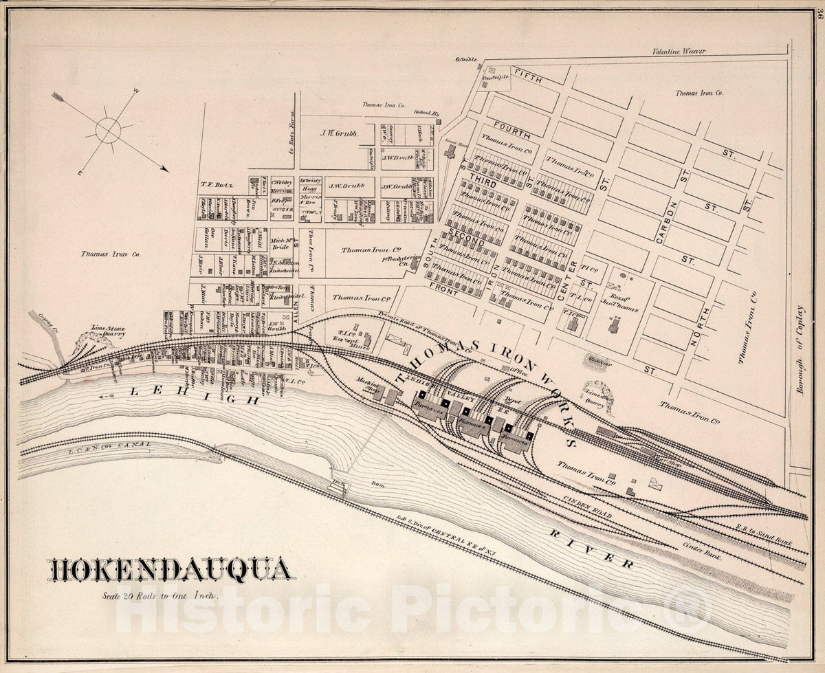 Historic Map : Hokendauqua., 1876, Vintage Wall Art