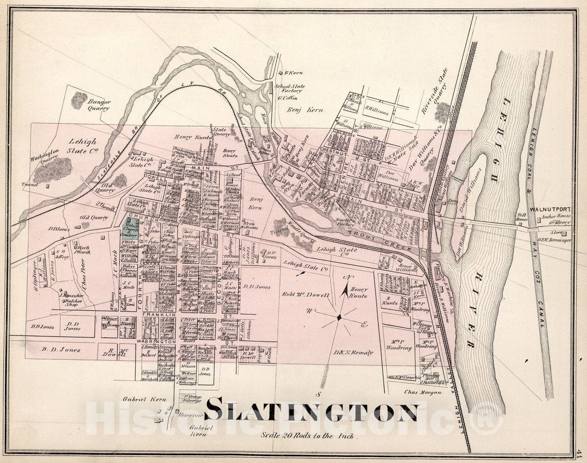 Historic Map : Slatington., 1876, Vintage Wall Art