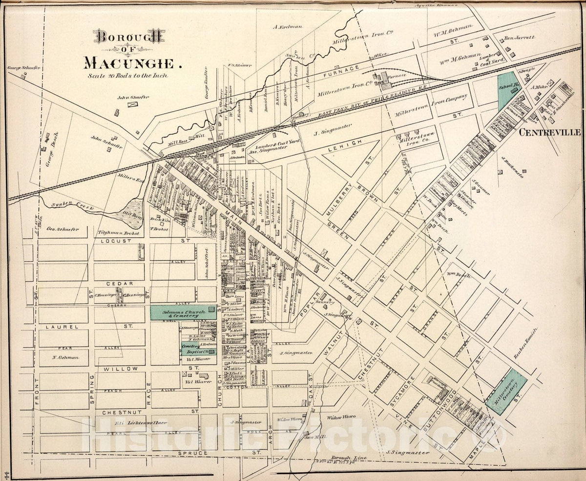 Historic Map : Borough of Macungie., 1876, Vintage Wall Art