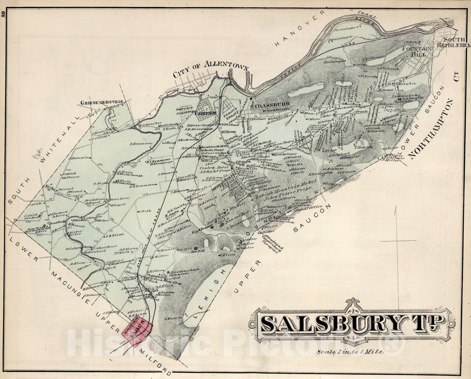 Historic Map : Salsbury, Lehigh County, Pennsylvania., 1876, Vintage Wall Art