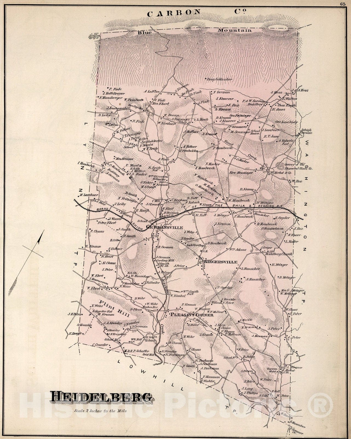 Historic Map : Heidelberg, Lehigh County, Pennsylvania.., 1876, Vintage Wall Art