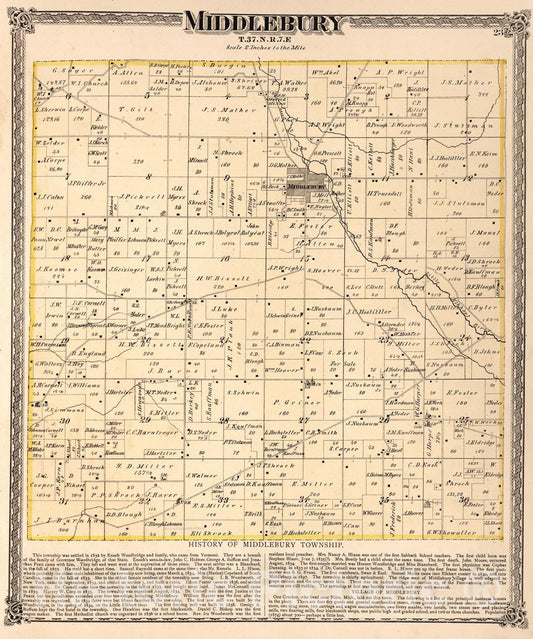 Historic Map : Middlebury Township, Elkhart County, Indiana., 1874, Vintage Wall Art