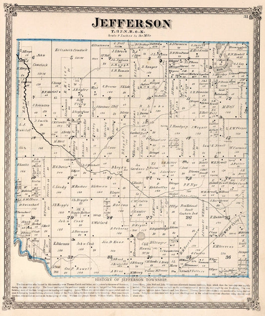 Historic Map : Jefferson Township, Elkhart County, Indiana., 1874, Vintage Wall Art