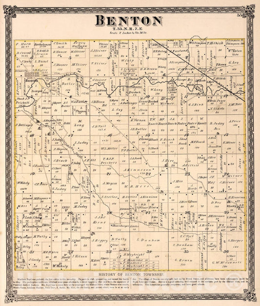 Historic Map : Benton Township, Elkhart County, Indiana., 1874, Vintage Wall Art