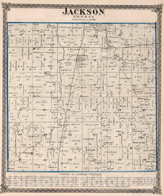 Historic Map : Jackson Township, Elkhart County, Indiana., 1874, Vintage Wall Art